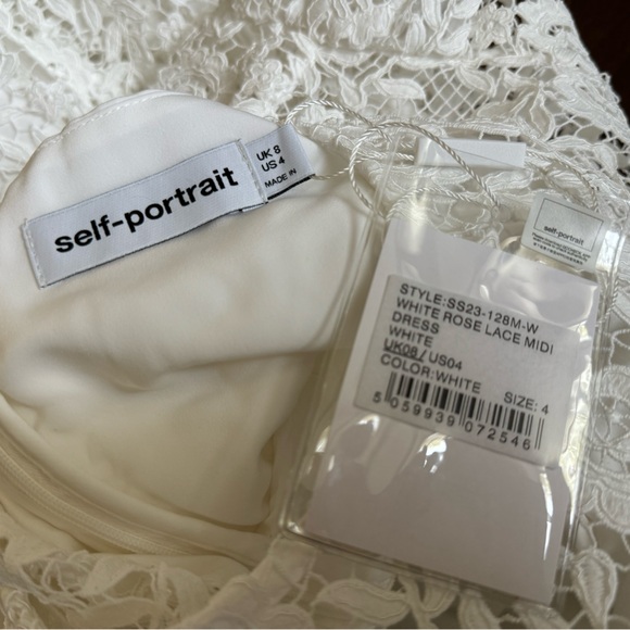 Self-Portrait White Rose Lace Midi Dress - Picture 3 of 6